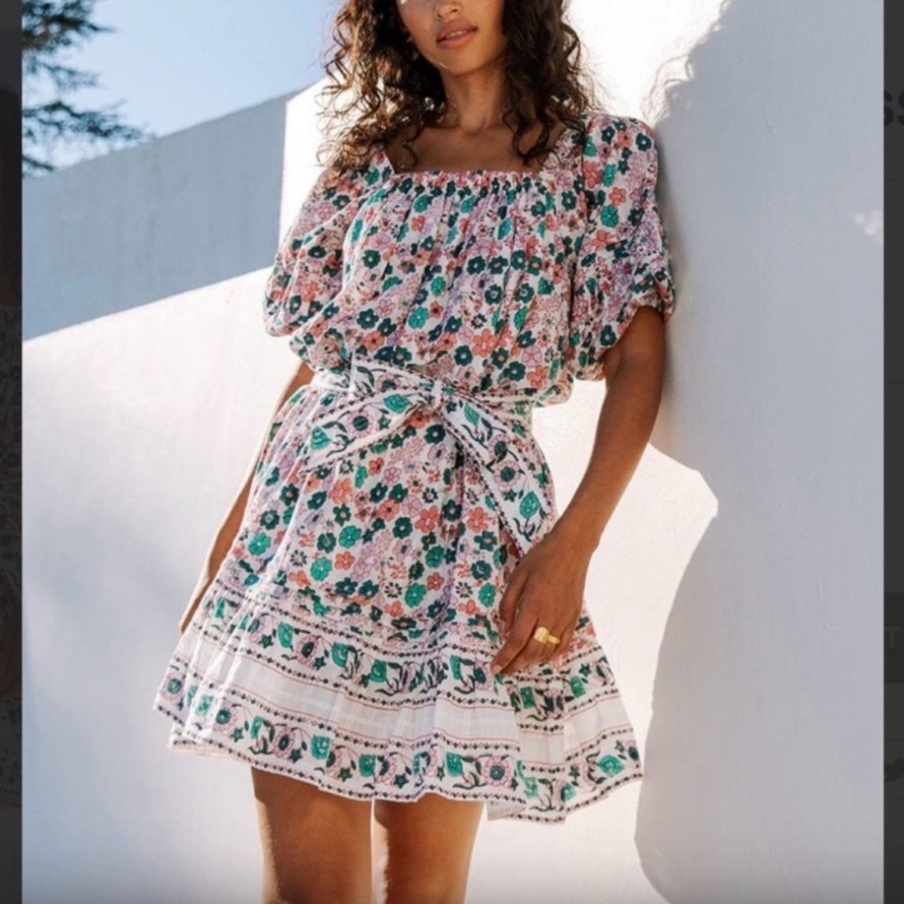 Cleobella Floral Mini Dress with Pink and Green Accents